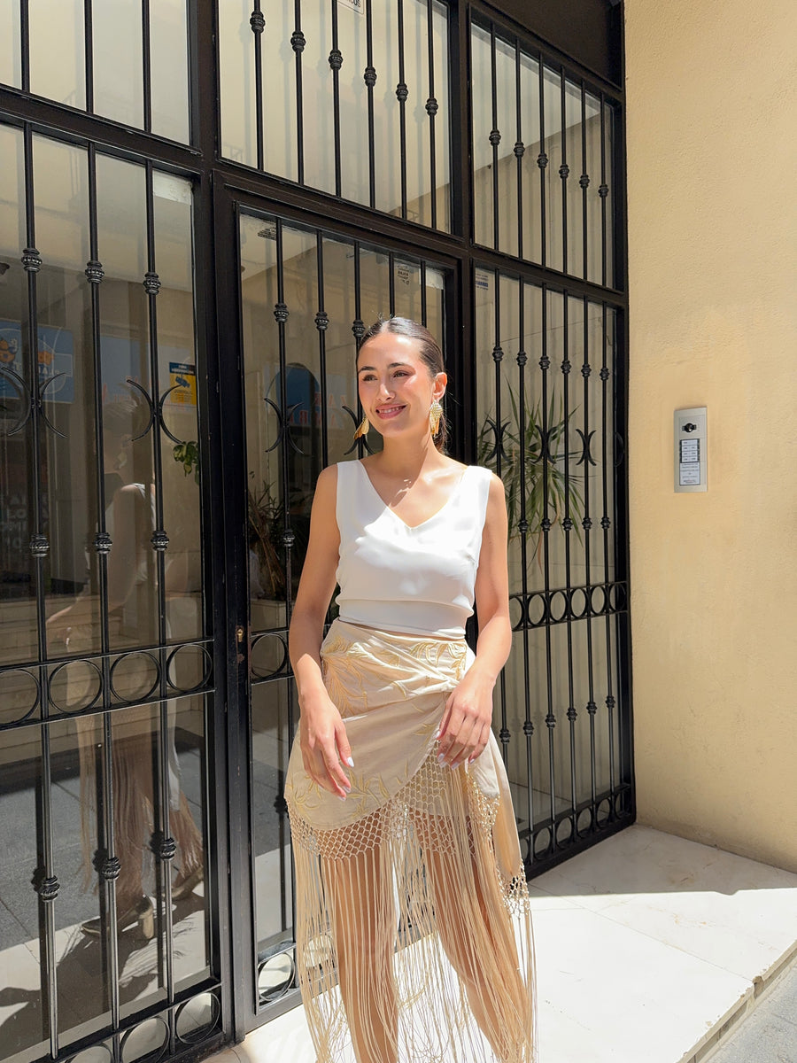 FALDA FLECOS BEIGE