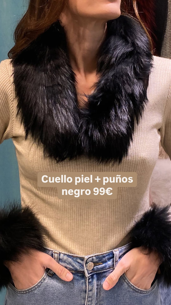 CUELLO PIEL NEGRO + PUÑOS