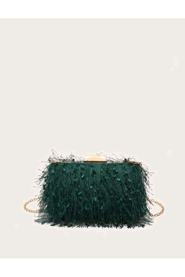 BOLSO VERDE PLUMAS